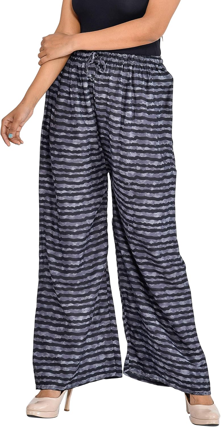 Blue Striped Cotton Slim Fit Palazzo