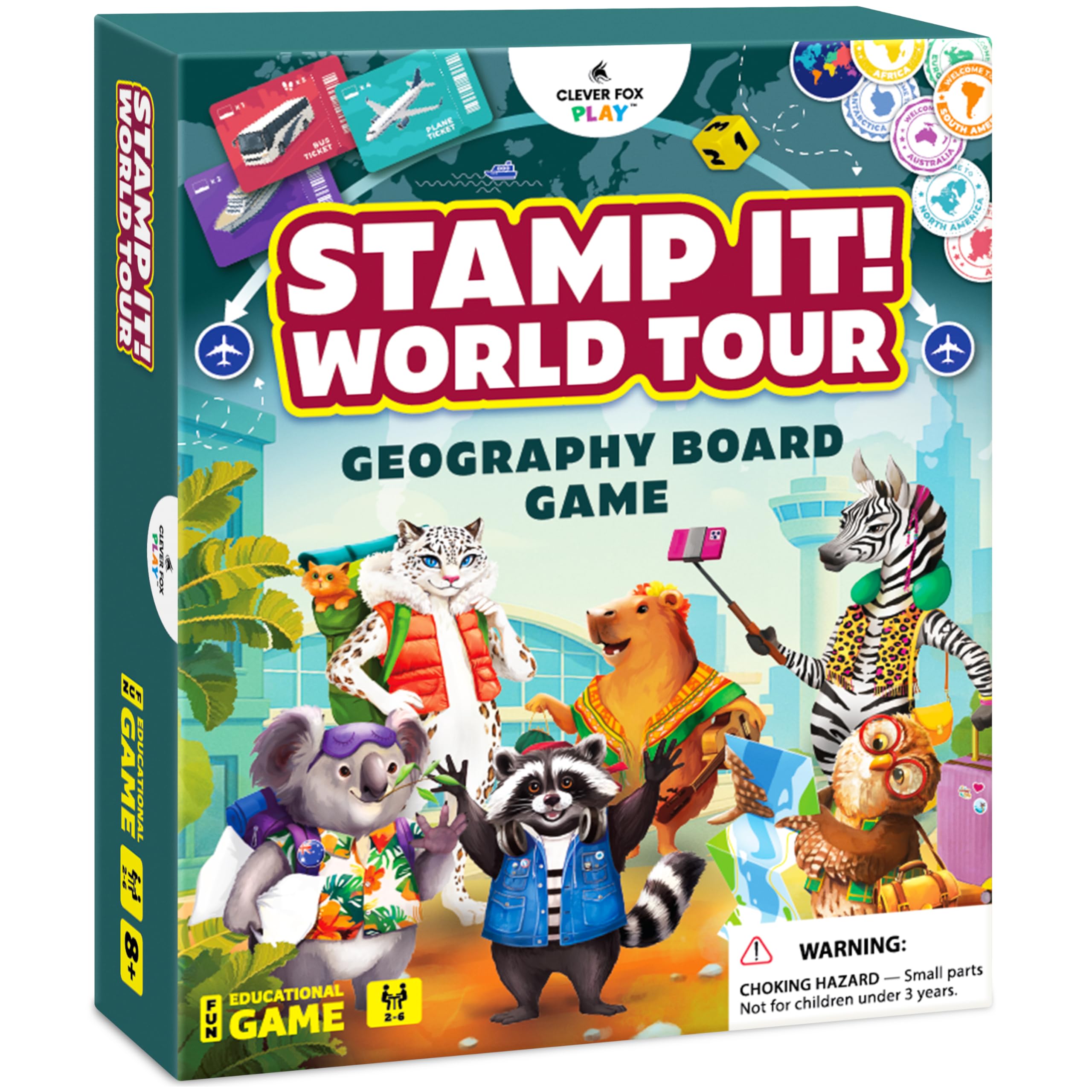 Stamp It! World Tour Geography Board Game for Kids Aged 8-12 – Travel Across Continents & Collect Stamps – Educational World Adventure & Map Trivia for Classroom for Geography Lovers