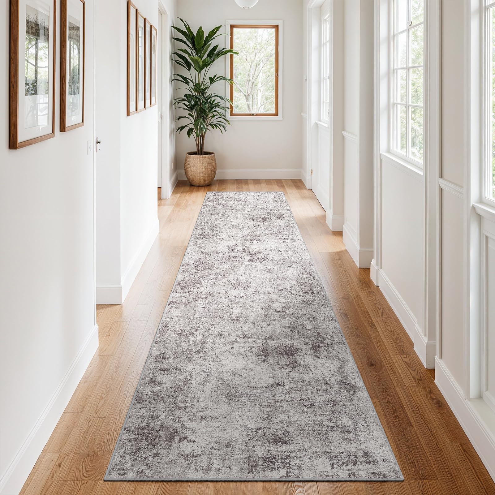 Photo 1 of 3x12 Runner Rug for Hallway Kitchen:Abstract Non Slip Washable Floor Mat for Hardwood Indoor Modern Runner Rugs with Rubber Backing Soft Carpets Laundry Home Decor Bedroom Entryway (Gray Cream,3x12)