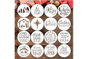 PKQON Nativity Christmas Stencils for Painting on Wood Cookie Small Ornaments Nativity Scene Stencils for Kids Crafts Supplies Glass Tree Home Party Decorations (16Christmas 4inround)