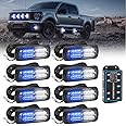 AnTom 8pcs Emergency Strobe Lights for Trucks, Sync Feature Vehicles Grille Surface Mount 24-LED Flashing Hazard Warning Light Kit with Controller and Wiring Harness, No additional wiring required