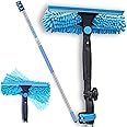 18ft Window Squeegee with Extension Pole, Window Cleaner Tool with 3-Stage Telescoping Pole, Window Cleaning Kit with 5-12ft Pole & Microfibre Cloths & Blades Replacements & Angle Adapter
