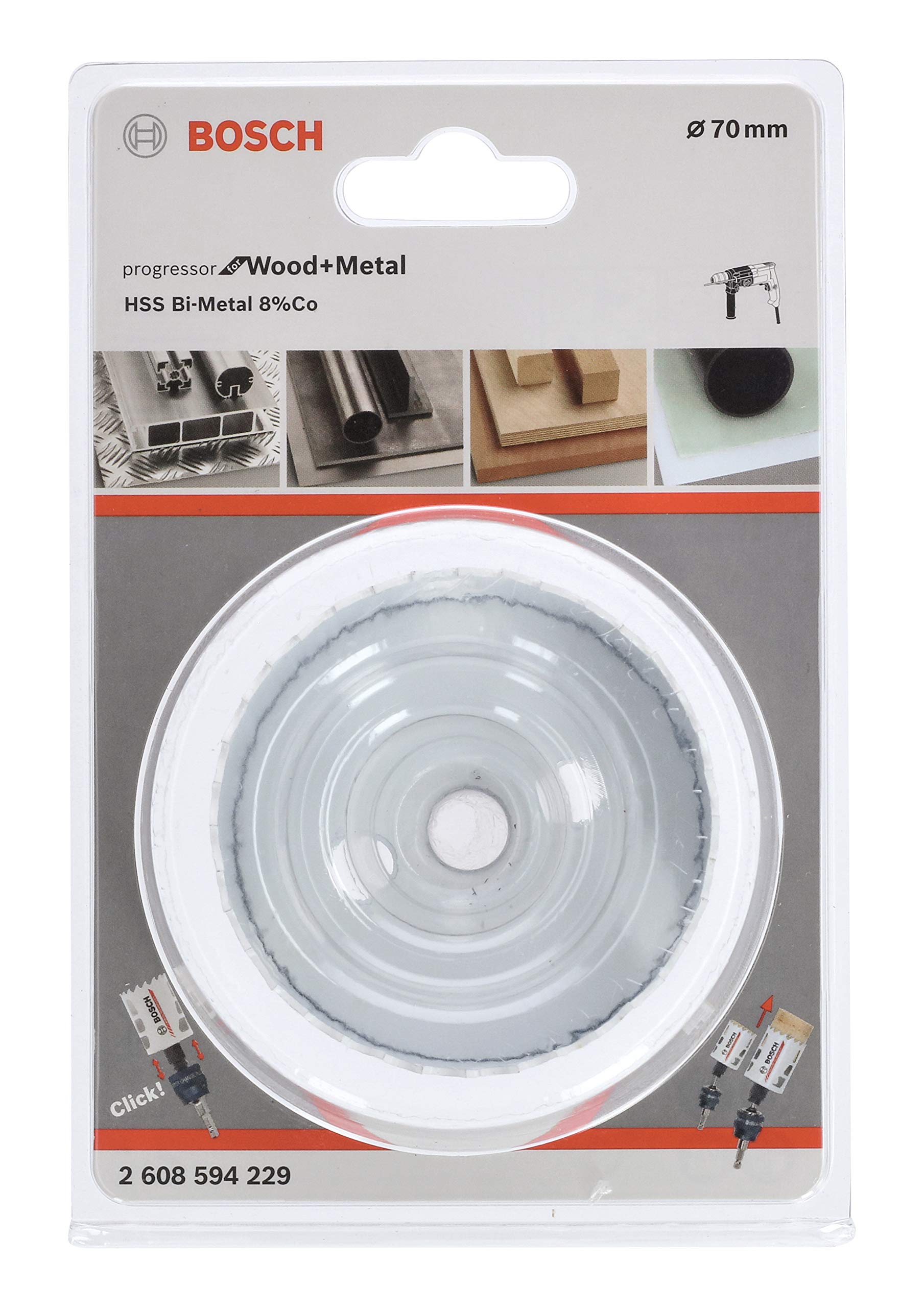 BOSCH Bi-Metal Hole Saw (for Wood and Metals, 8% Cobalt Alloy, Progressive Tooth Design, Ø 70 mm, Accessory Drills)