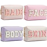 HBselect 4 Pcs Chenille Letter Patch Makeup Bags - Portable Waterproof Cosmetic Organizer for Women