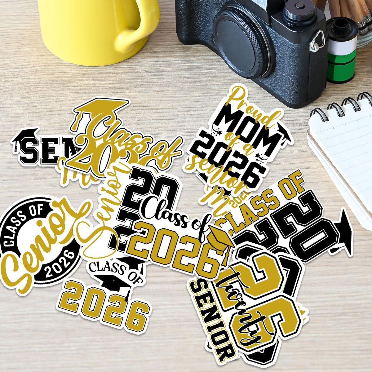 Photo 1 of 10 Pcs Senior Class of 2026 Stickers Graduation Vinyl Decals Waterproof for Laptop, Water Bottle, Notebook Gift for High School Seniors Students Classmates Grads (NXDSenior Yellow)