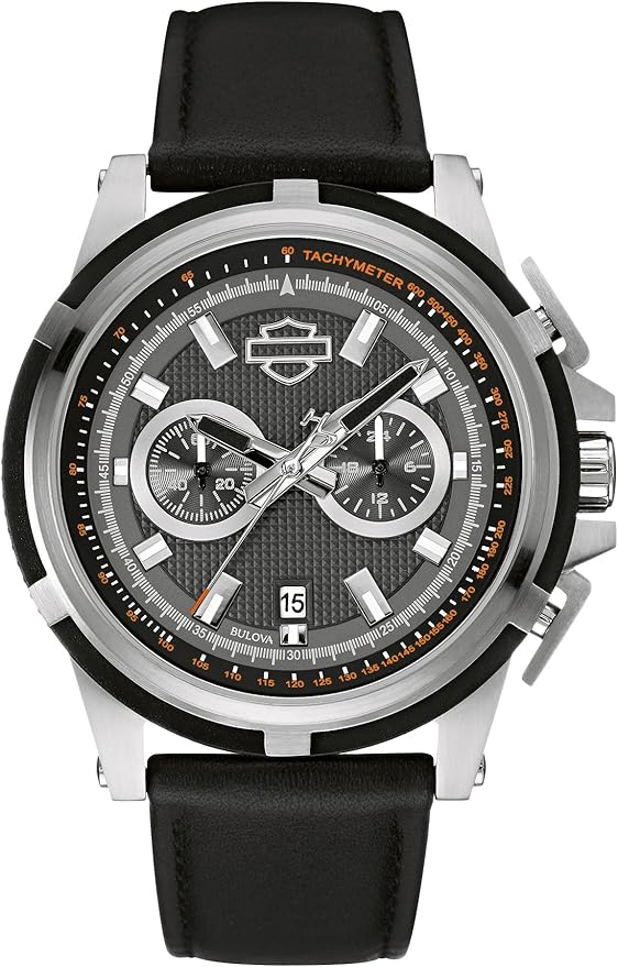 Harley Davidson Herren Chronograph Quarz Uhr mit Leder Armband 76B168