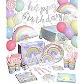 Pirese Rainbow Party Decorations - Pastel Rainbow Plates, Birthday Decorations & Supplies