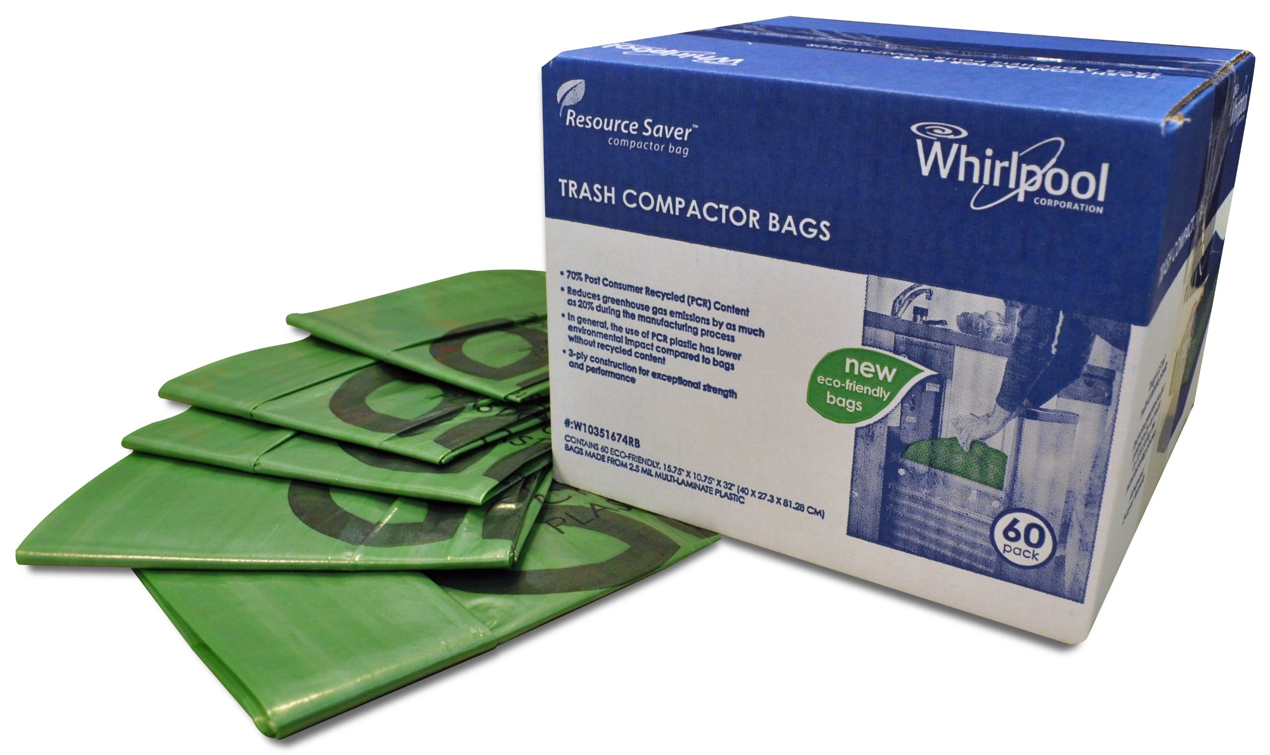 Whirlpool W10351674RB 15Inch Plastic Compactor Bags, 60Pack
