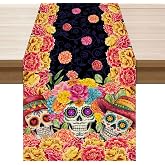 XCHI Day of The Dead Sugar Skull Table Runner for Table Decor 13x72 Inch | Marigolds Flower Watercolor Dia De Los Muertos Mexican Home Decorations for Kitchen Dining Indoor Holiday Party Farmhouse