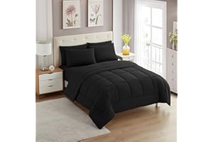 Sweet Home Collection 5 Piece Comforter Set Bag Solid Color All Season Soft Down Alternative Blanket & Luxurious Microfiber Bed Sheets, Black, Twin