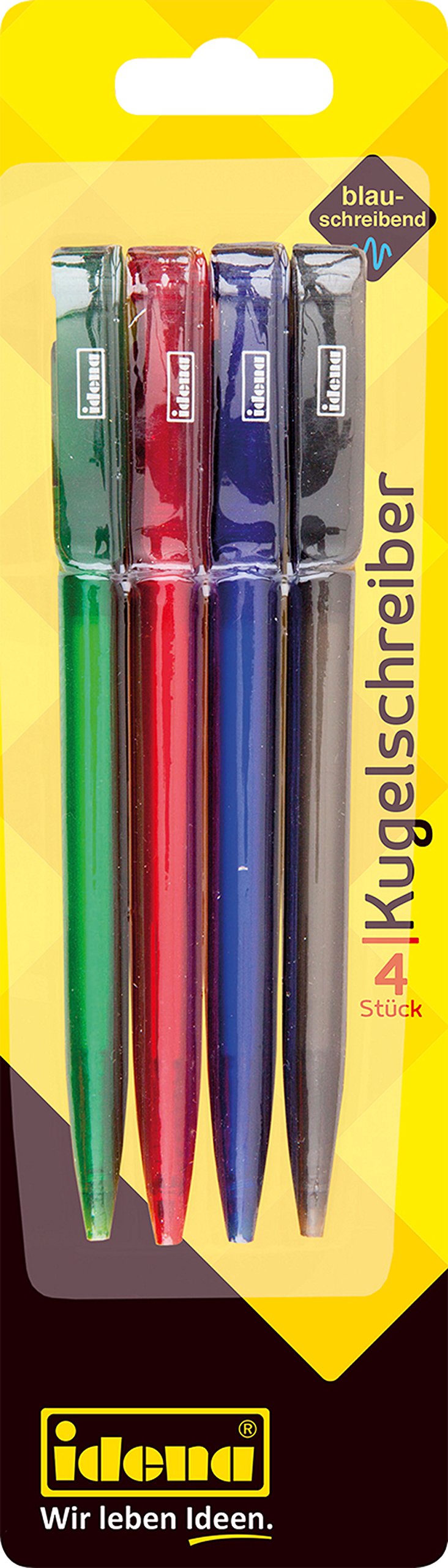 IDENA 512391 Retractable Ball Point Ink Pen Set – 4 Pack with Refill