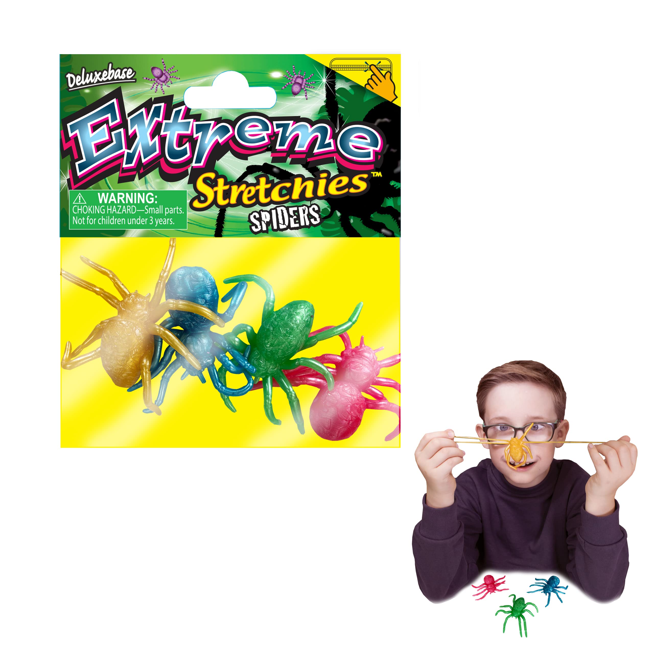 Extreme Stretchies - Spider from Deluxebase. Pack of 4 Small Stretchy Scary Animal Toys. Perfect for kids and great party toys