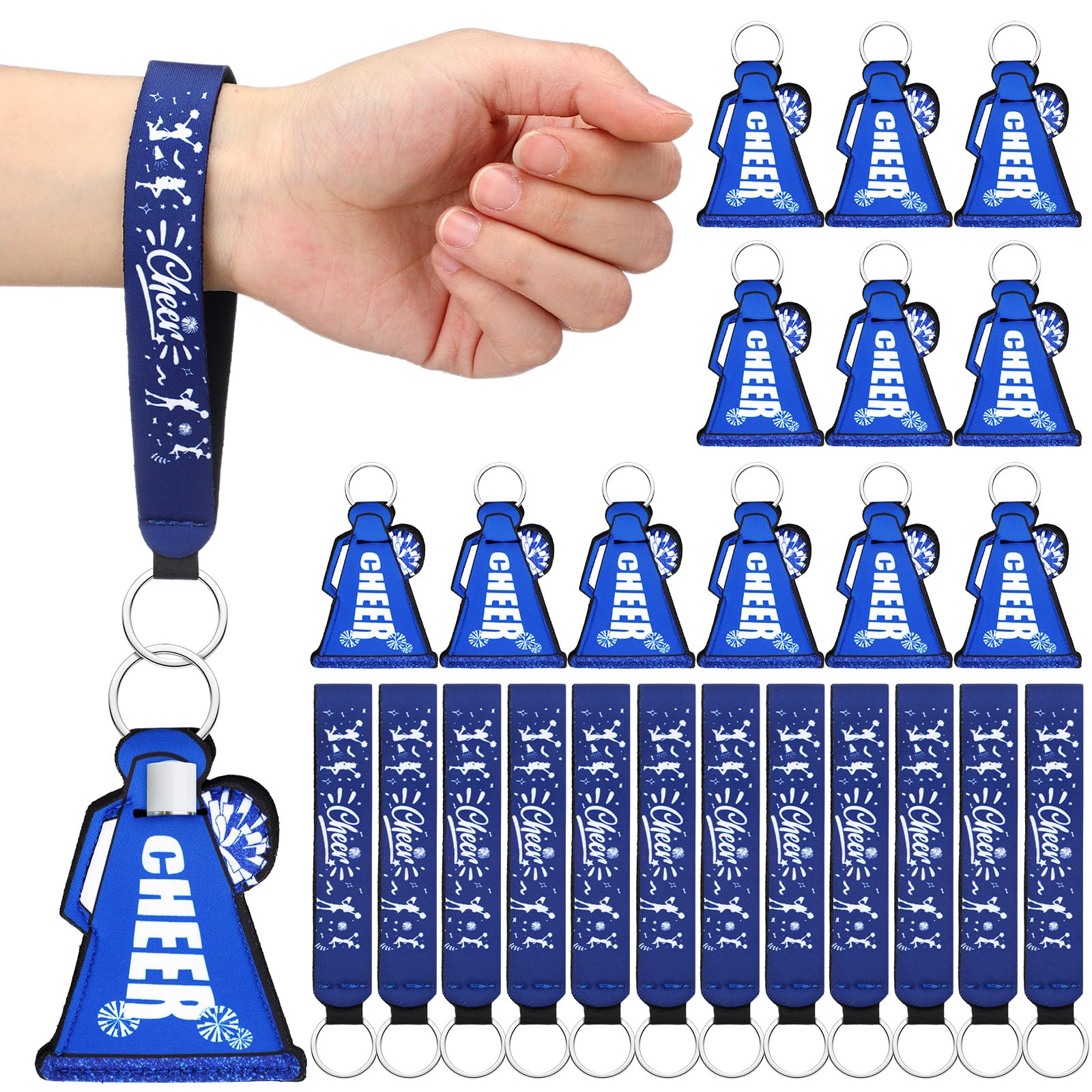 Photo 1 of Halloscume 24 Pcs Blue Cheerleading Gifts with Wristbands Natural Bulk Lip Balm Holder with Tassel Hangable Keychain Jewelry Set Cheer Team Gifts for Cheerleaders Sports Party Supplies