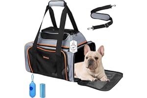 Eilqnaav Cat Carrier Pet Carrier Airline Approved,Small Dog Carrier(17x12x12 Ins) for Soft-Sided Carrier for Small Cats and Dogs 15lbs with Harness and Scratch-Proof Net Pet Travel Carrier (Gray)