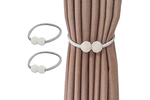 Curtain Tiebacks Set of 2 Loop Style Holdbacks with Beaded Ball Ends Wrap Around No Drill Window Drapery Holder