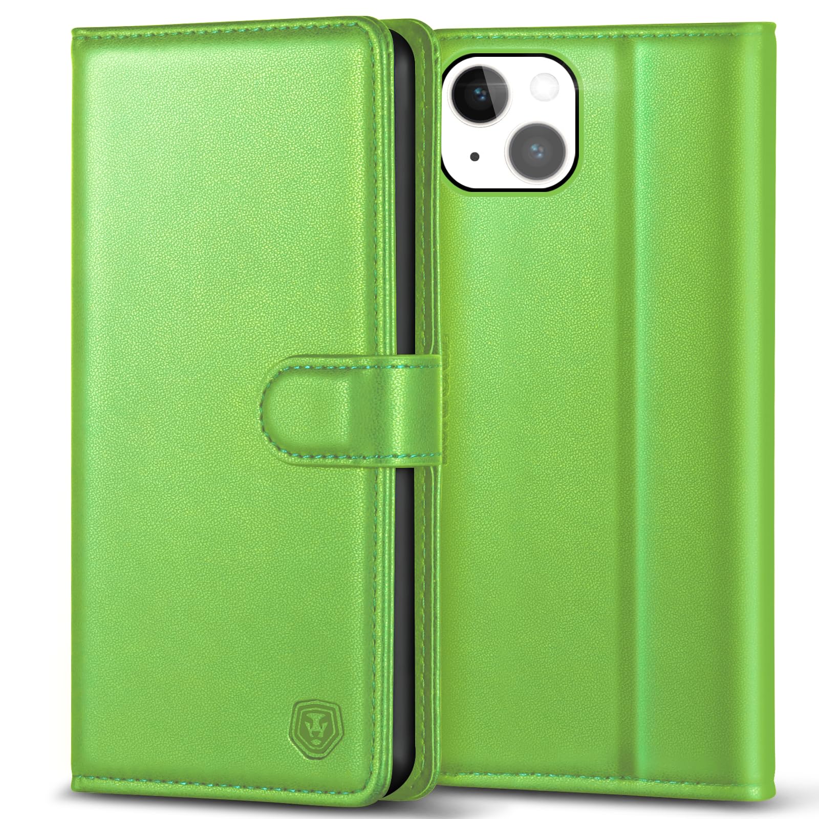 Kuafcase Compatible for iPhone 15 Plus Case with 4 Card Slots Magnetic Closure Kickstand Shockproof Protective Phone Case Compatible for iPhone 15 Plus - Grass Green — image 1