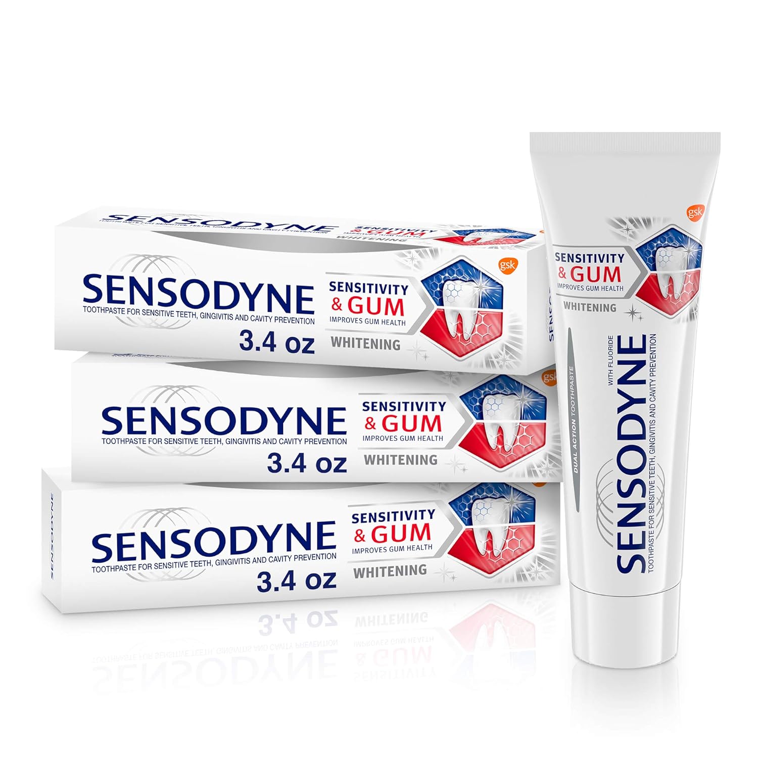 Sensodyne Sensitivity & Gum Whitening Toothpaste, Toothpaste for Sensitive Teeth & Gum Problems, 3.4 s (Pack of 3), 10.2 Oz : Beauty