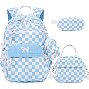 DIGOBAY 4PCS Corduroy Backpack For Girls with Lunch Box Pencil Pouch | Embroidered Bow Girls Bookbag for Teens Girl Middle Hi
