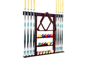GACCO BILLIARDS Wall Mount Pool Cue Stick Holder Hold 8 Cues, Pool Stick Holder, Billiard Cue Rack For Pool Table Accessories. Pool Table Stick Holder Made Of 100% Solid Wood (Mahogany)