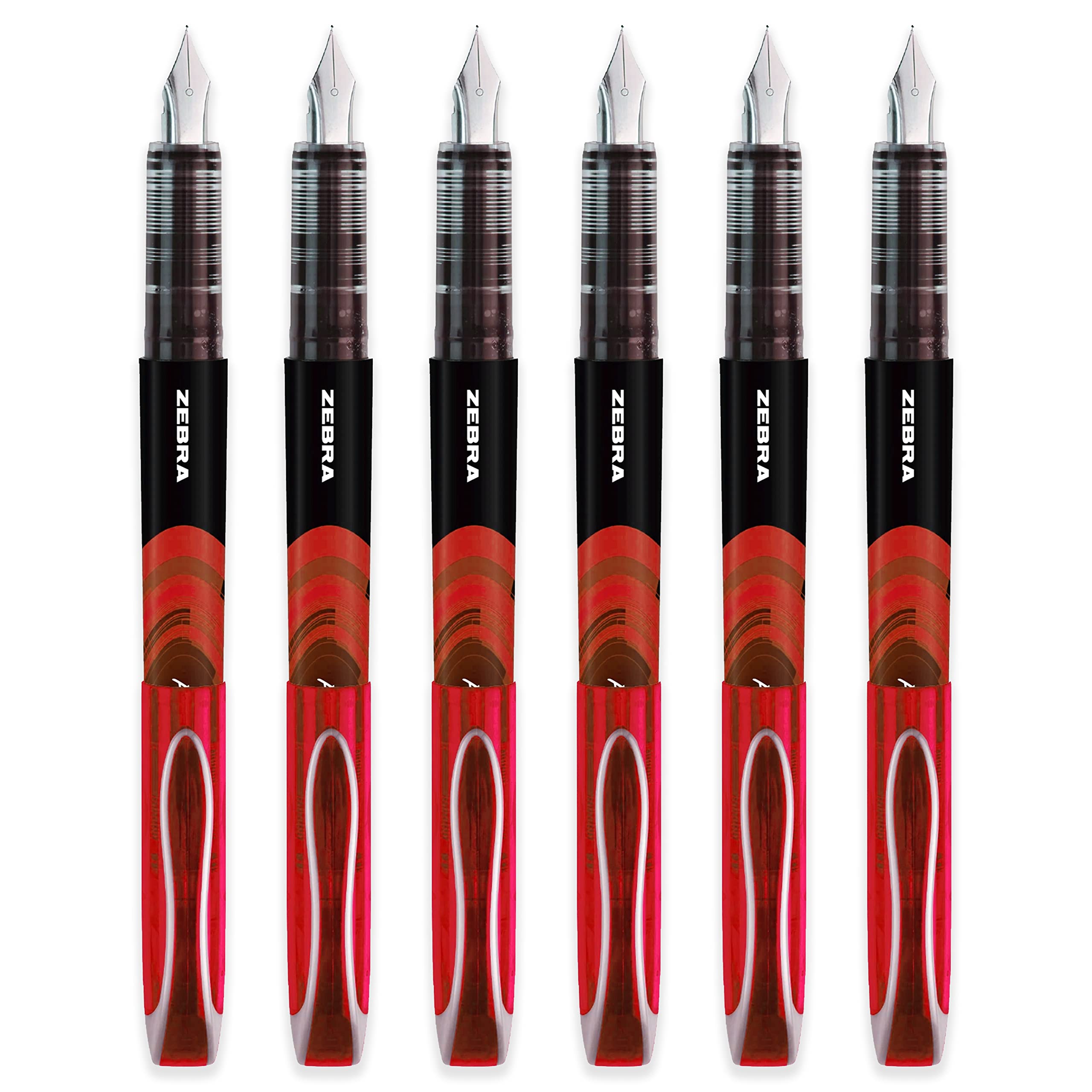 Zebra Fuente - Disposable Fountain Pen - Red Ink - Pack of 6
