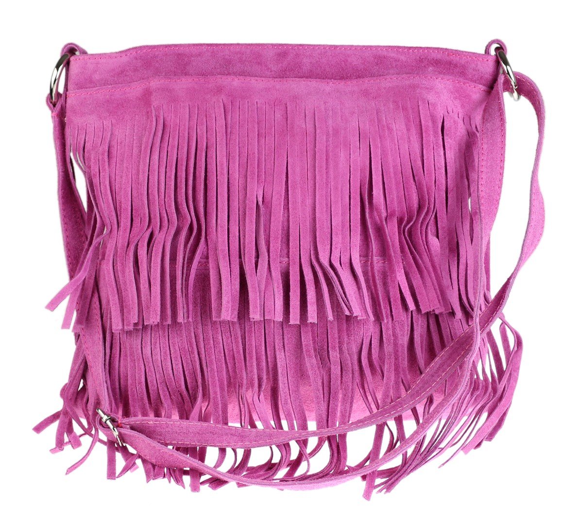 Girly Handbags Womens Large Genuine Suede Fringe Shoulder Bag Crossbody Slouch Elegant - Fuchsia