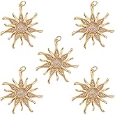 COGCHARGER 5 Pcs Brass Sun Charm Brass Micro Pave Clear Cubic Zirconia Pendants Long Lasting Plated Charm Pendant for Jewelry Necklace Earring Making