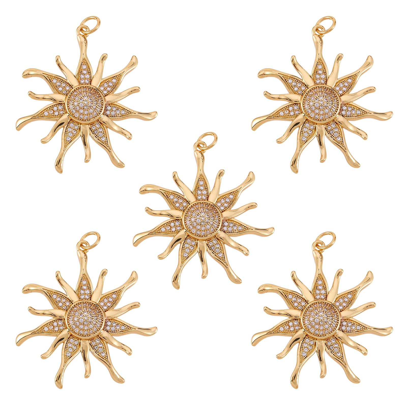 COGCHARGER 5 Pcs Brass Sun Charm Brass Micro Pave Clear Cubic Zirconia Pendants Long Lasting Plated Charm Pendant for Jewelry Necklace Earring Making
