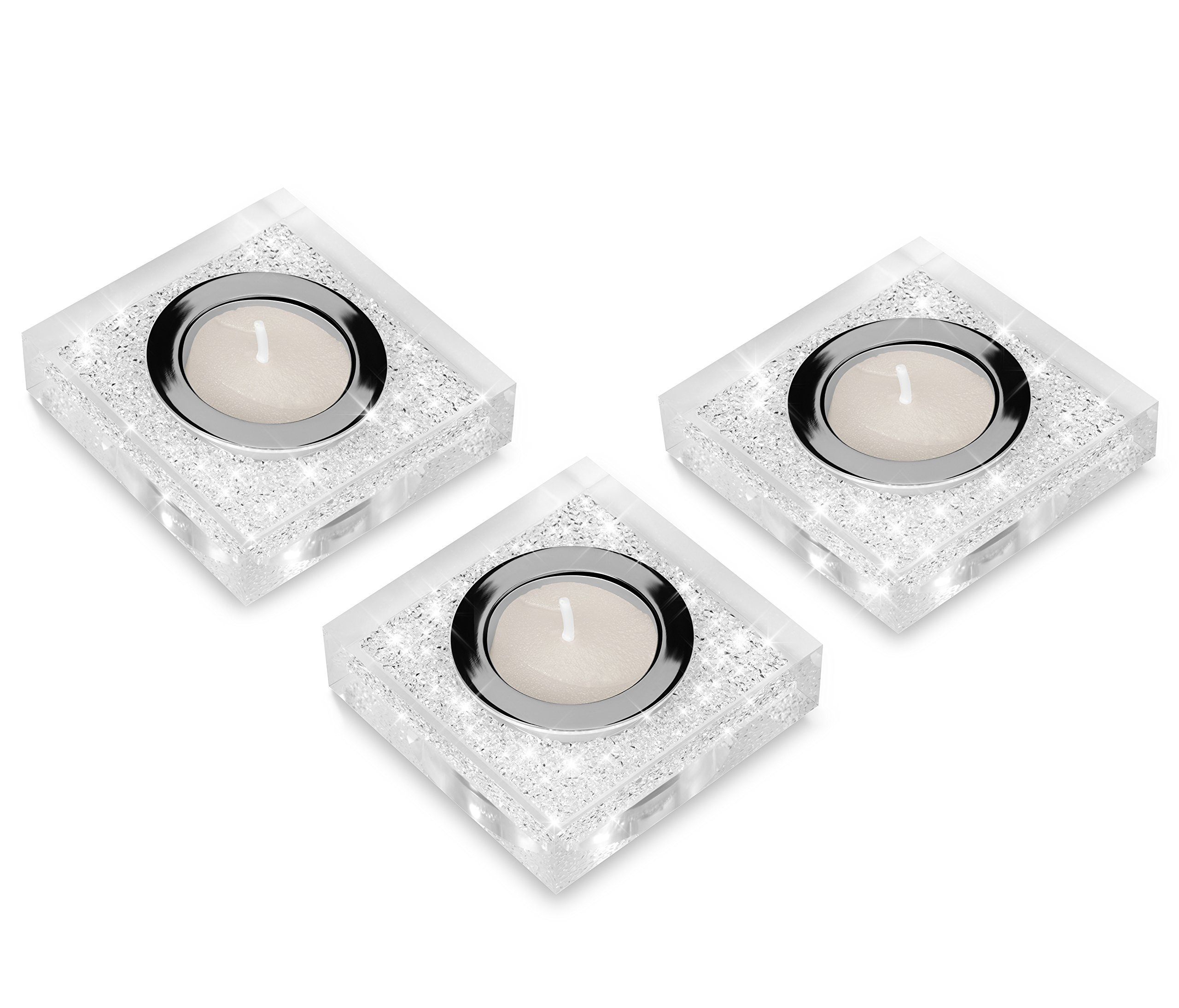 Deluxe tea light candle-holder Lotus 1 / Embellished with Crystals from Swarovski/a shimmering table decoration (3-Piece Set, Transparent)