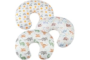 Tontukatu Nursing Pillow Cover Set 3 Pack Nursing Pillow Slipcovers for Moms Breastfeeding Moms, Ultra-Soft Stretchy Fit Standard Nursing Pillows Sun/Forest Deer/Dinosaur