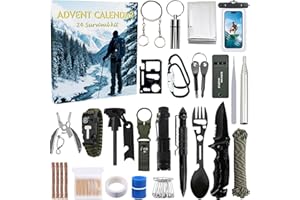 GDWDGJ Survival Kit Advent Calendar 2025 Teen Boys Adult Men Christmas Countdown Calendar Survival Gear and Supplies Gifts Compass Hiking Camping Essentials Outdoors Hunting Gears Advent Calendar Teenager