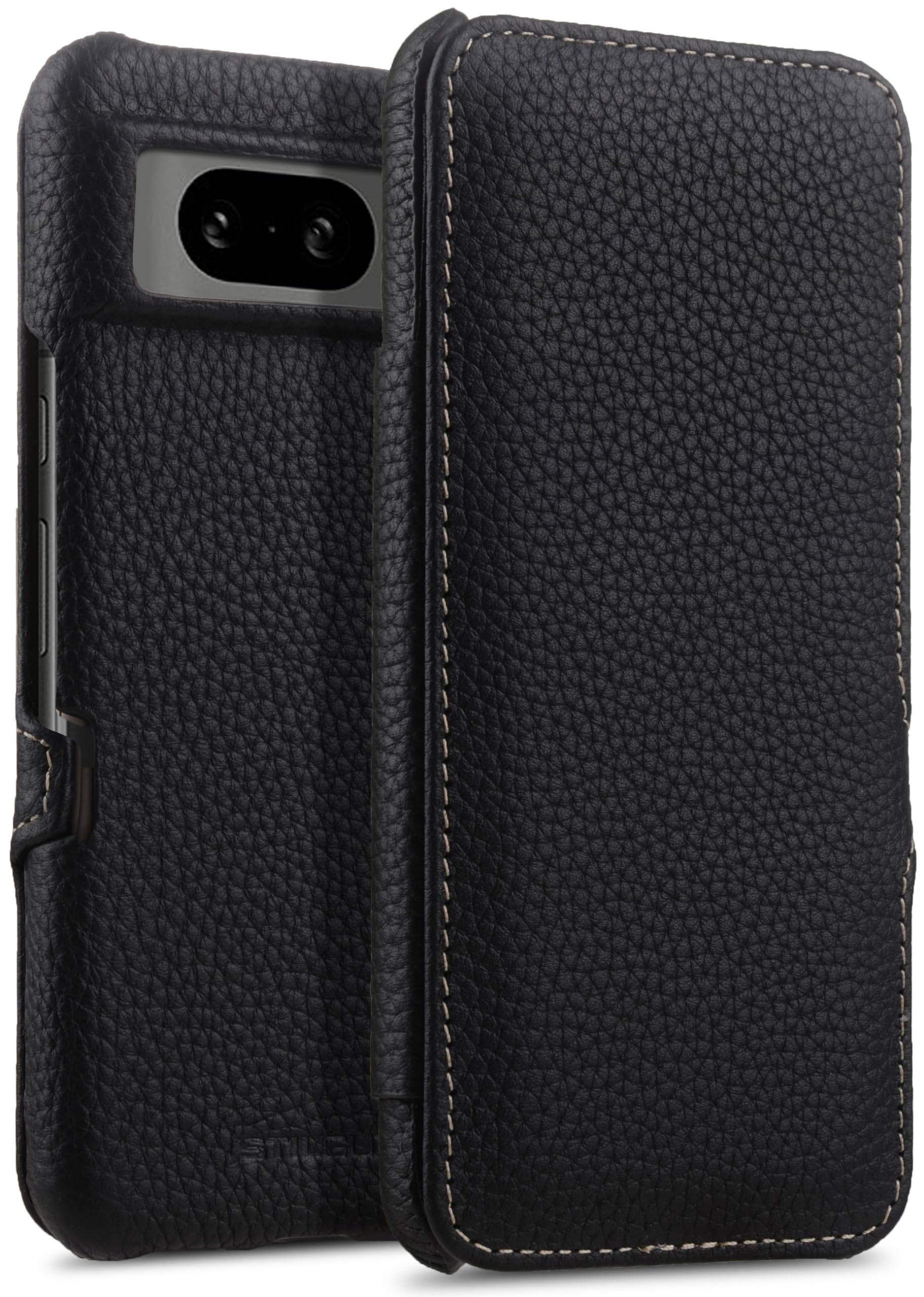 StilGut Case for Google Pixel 8 Book-Style Case with Side Flip and Clip Closure, Black