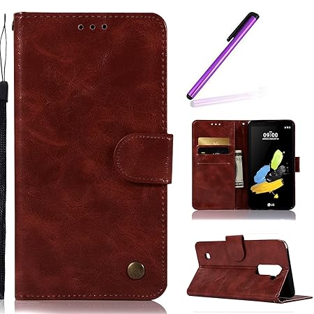 HMTECH LG Stylus 2 LS775 Hülle Vintage Einfarbige Ledertasche Blumen Prägung Flip Standfunktion Karten Slot Magnetverschluß B