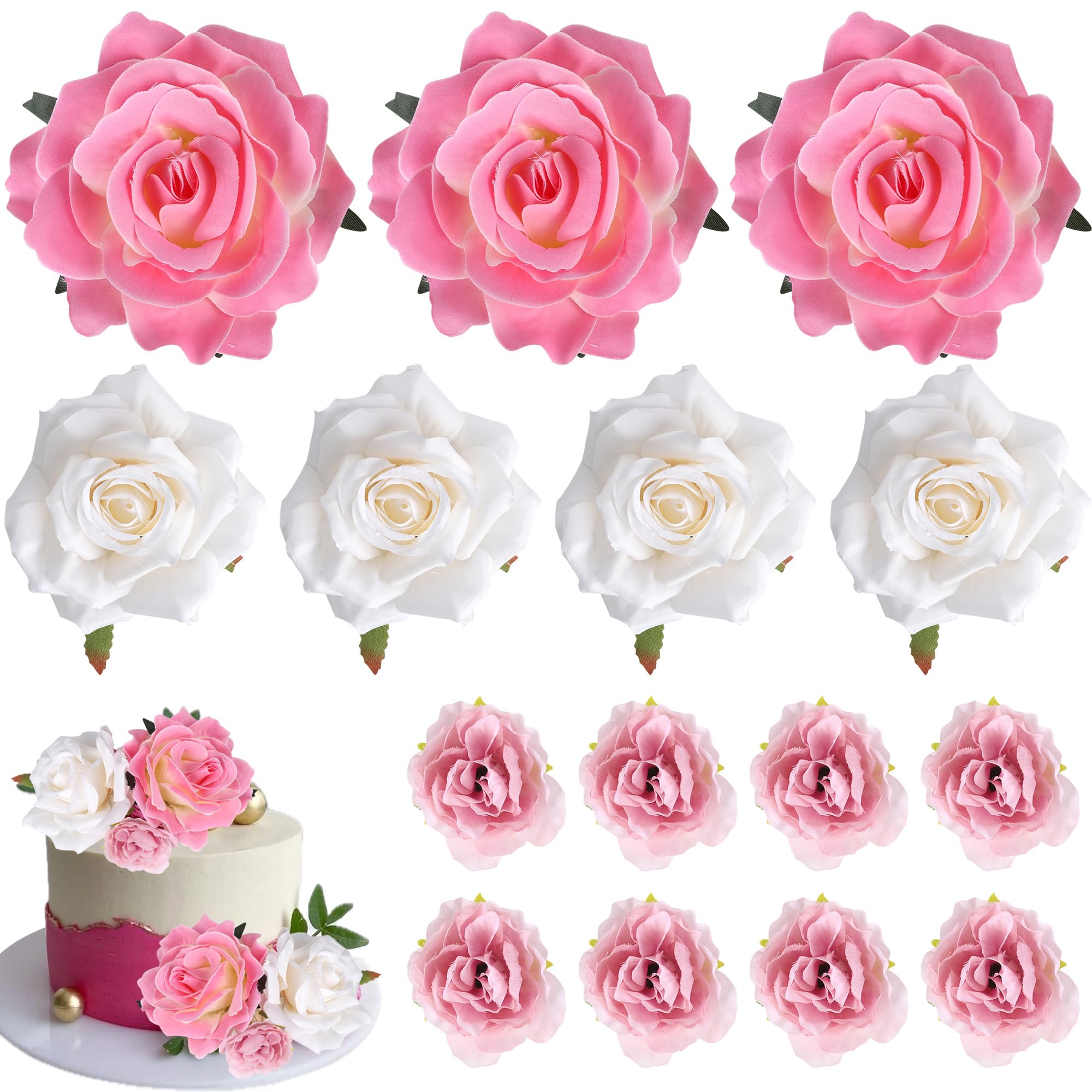 SYKYCTCY 10 Pack Artificial Rose Flower Cake Toppers Artificial Flower Heads Cake Picks Fake Flowers Cake Decorations for Baby Shower Girls DIY Birthday DIY Wedding Party Supplies — image 1