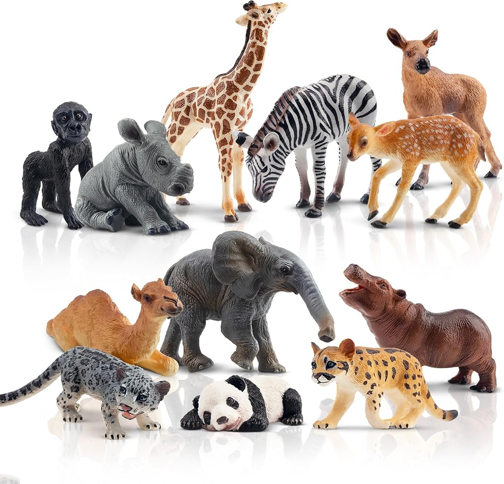 toymany 12Pcs Forest Animals Playset Kids Zoo Figurines Realistic Details