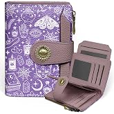 Icycay Goth Small Wallet Women RFID Blocking Bifold Credit Card Holder | Removable ID Window, 14 Card Slots, Zipper Coin Pocket, PU Leather, Compact Travel, Cash Purse, Ladies Woman Female Girl Gift