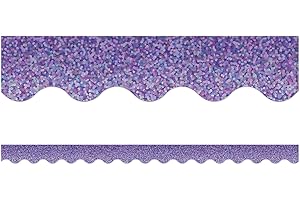 TEACHER CREATED RESOURCES Purple Sparkle Scalloped Border Trim
