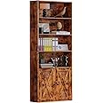 IRONCK Industrial Bookshelves and Bookcases with Doors Floor Standing 6 Shelf Display Storage Shelves 70 in Tall Bookcase for Home Office, Living Room