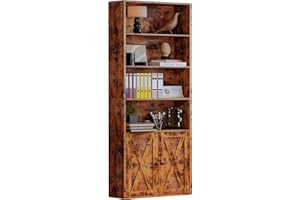 IRONCK Industrial Bookshelves and Bookcases with Doors Floor Standing 6 Shelf Display Storage Shelves 70 in Tall Bookcase for Home Office, Living Room