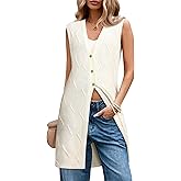 ZXZY Womens Dressy Casual Long Sweater Cardigan Sleeveless V Neck Button Up Cable Knit Tunic Vests