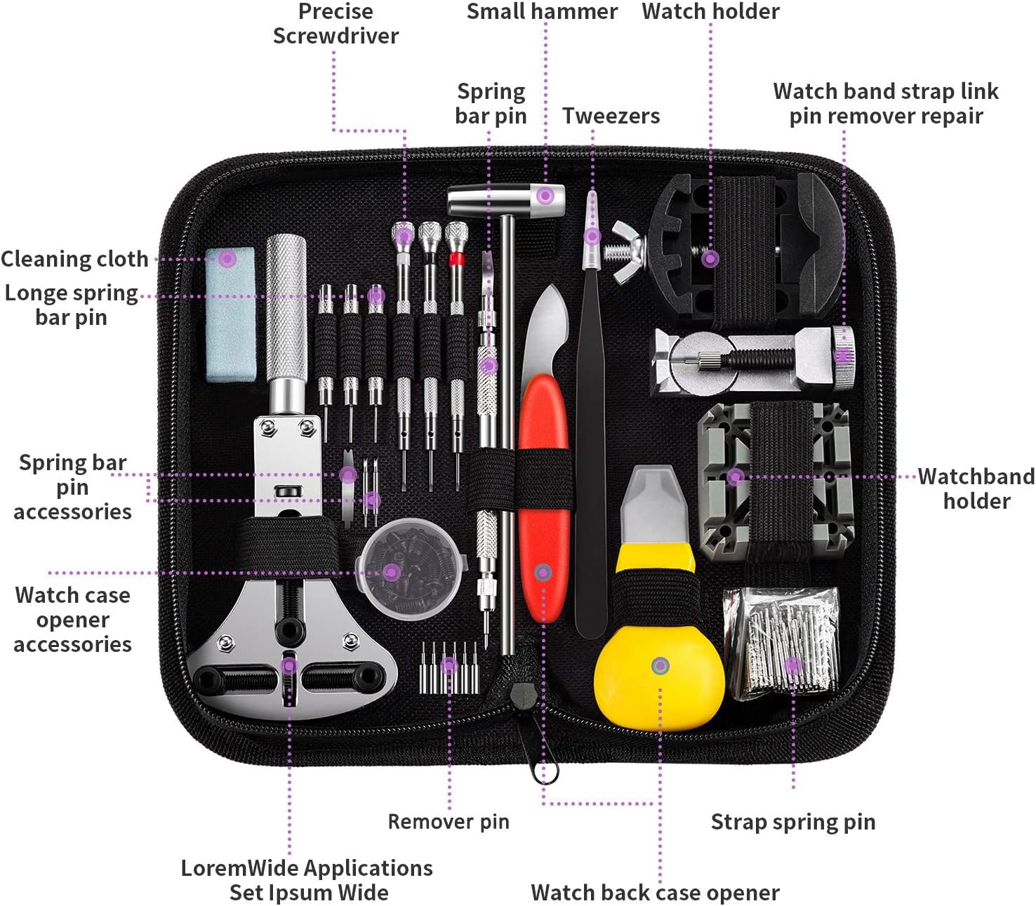 Watch Repair Tools Kits, EasyTime 151pcs Watches Battery Replacement Watchband Link Remover Spring Bar Tool Kit with Carrying Case and Instruction Manual A-Black: Home Improvement