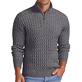 Askdeer Men's Quarter Zip Sweater Cable Knit Mock Neck Pullover Sweater Classic Casual Pullover with Ribbing Edge