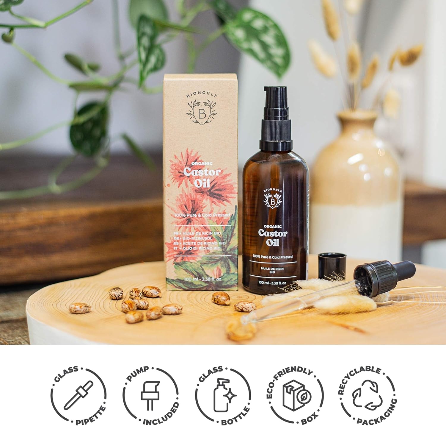BIONOBLE Organic Castor Oil Cold Pressed, Hexane Free, 100% Natural, Pure Castor Oil Organic for Eyelashes Hair Growth - Image 3