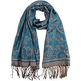 Iristide Women's Pashmina Shawl and Wrap Two Tone Ethnic Paisley Pattern Scarf 70.8'X27.5'