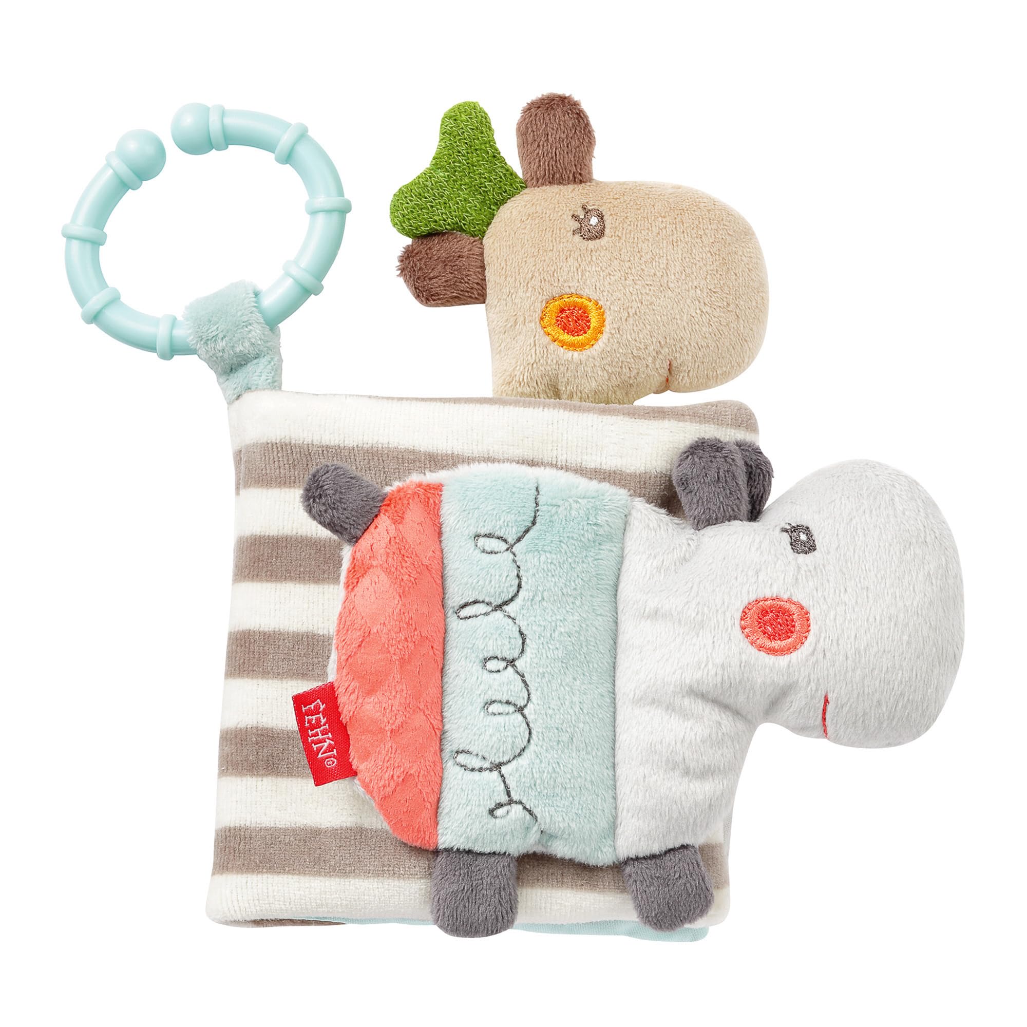 Fehn 059045 Loopy & Lotta Fabric Book – Touch & Feel Book Made of Fabric with Animal Motifs – for Babies and Toddlers from Newborns Upwards – Dimensions : 11 X 11 cm