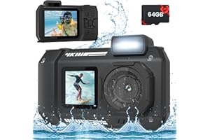 FOHOA 33FT Underwater Camera 4K Waterproof Camera Rugged Dustproof Shockproof, 48MP Autofocus Selfie Dual-Screen Underwater Camera for Snorkeling Compact Floatable Digital Camera with 64GB Card(Black)