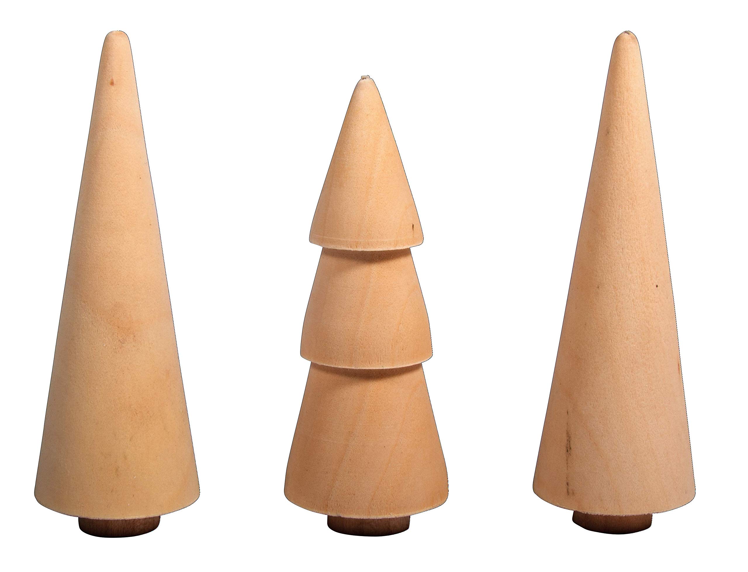 Rayher Wooden Tree Shapes for Seasonal Display and Decorations, Set of 3 Miniature Wood Trees for Crafting, brown, 7.8-8.5cm, 46541505