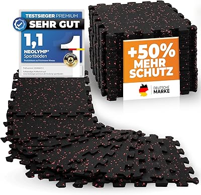 NEOLYMP Bodenschutzmatte Fitness aus Kautschuk – Puzzlematte für Home Gym, Fitnessgeräte & Sport – rutschfeste Gymnastik- & Sportmatte - 8 Stück