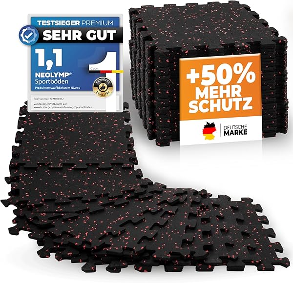 NEOLYMP Bodenschutzmatte Fitness aus Kautschuk – Puzzlematte für Home Gym, Fitnessgeräte & Sport – rutschfeste Gymnastik- & Sportmatte - 8 Stück