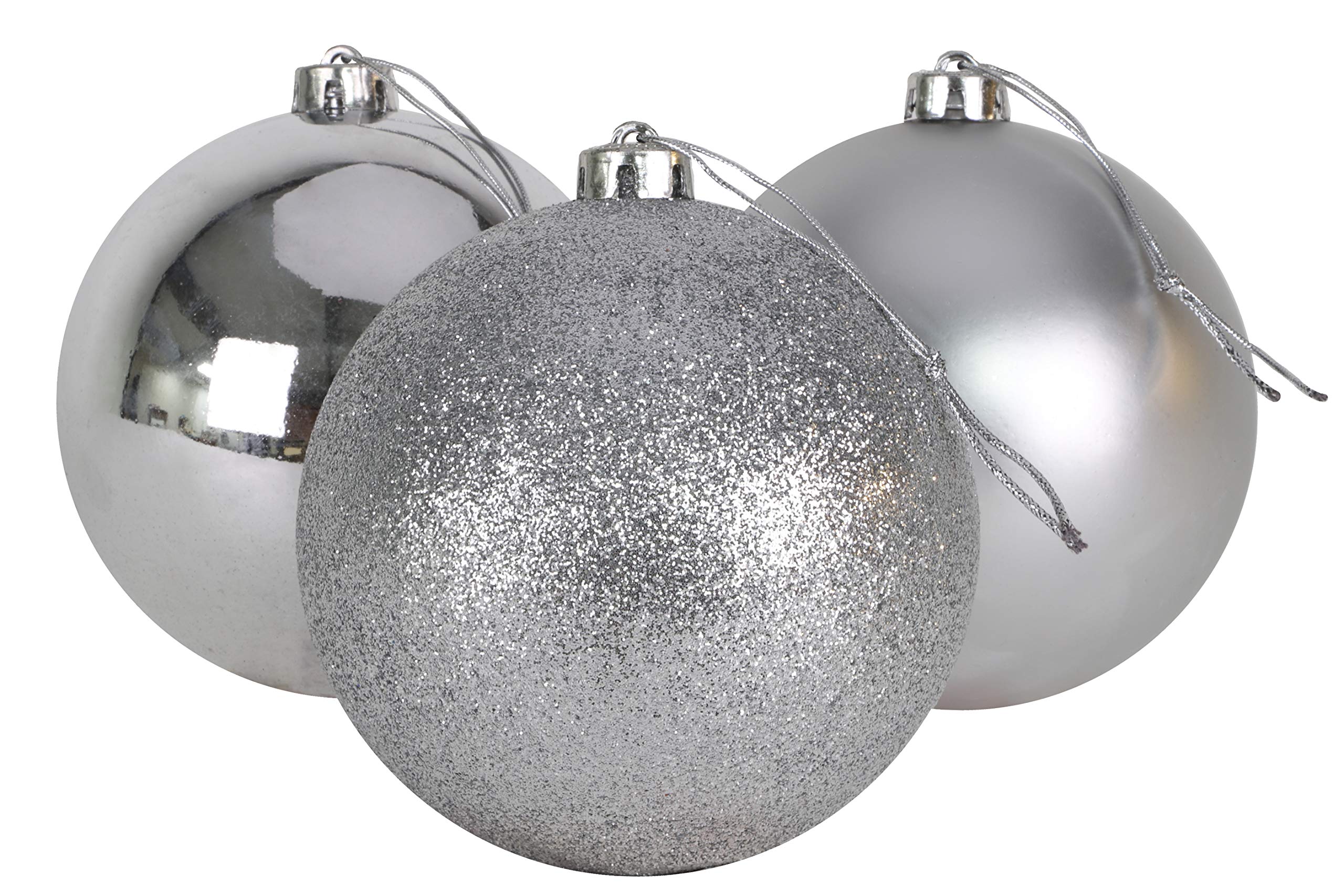 Christmas Concepts® 3-150mm (6") Extra Large Baubles - Shiny, Matte & Glitter Design - Christmas Decorations (Silver)