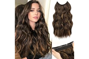 MORICA Invisible Wire Hair Extensions - 20 Inch Halo Hair Extensions Dark Brown Mixed Light Brown Long Wavy Synthetic Hairpiece with Transparent Wire Adjustable Size, 4 Secure Clips for Women